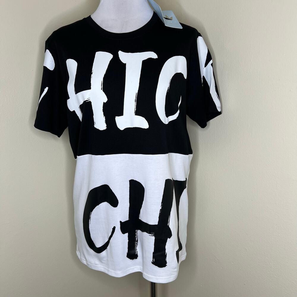 CHICK Tee LARGE Black Streetwear Logo Colorblock Black White Pima Cotton Casual